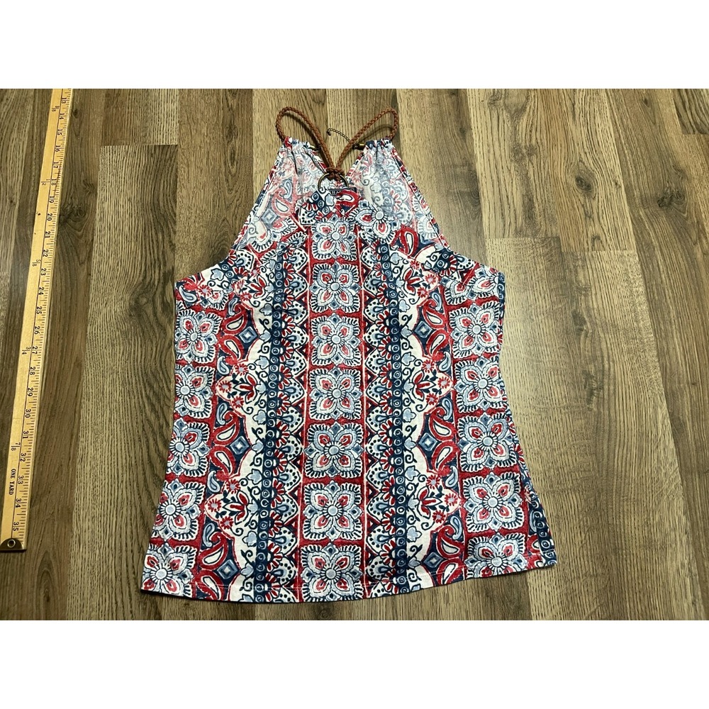 Chaps Tank Top, Women's Size Medium, Red Blue White, Floral, Halter, Sleeveless